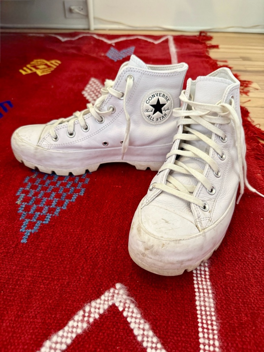 Converse White High-Top Leather Sneakers with Lug Sole